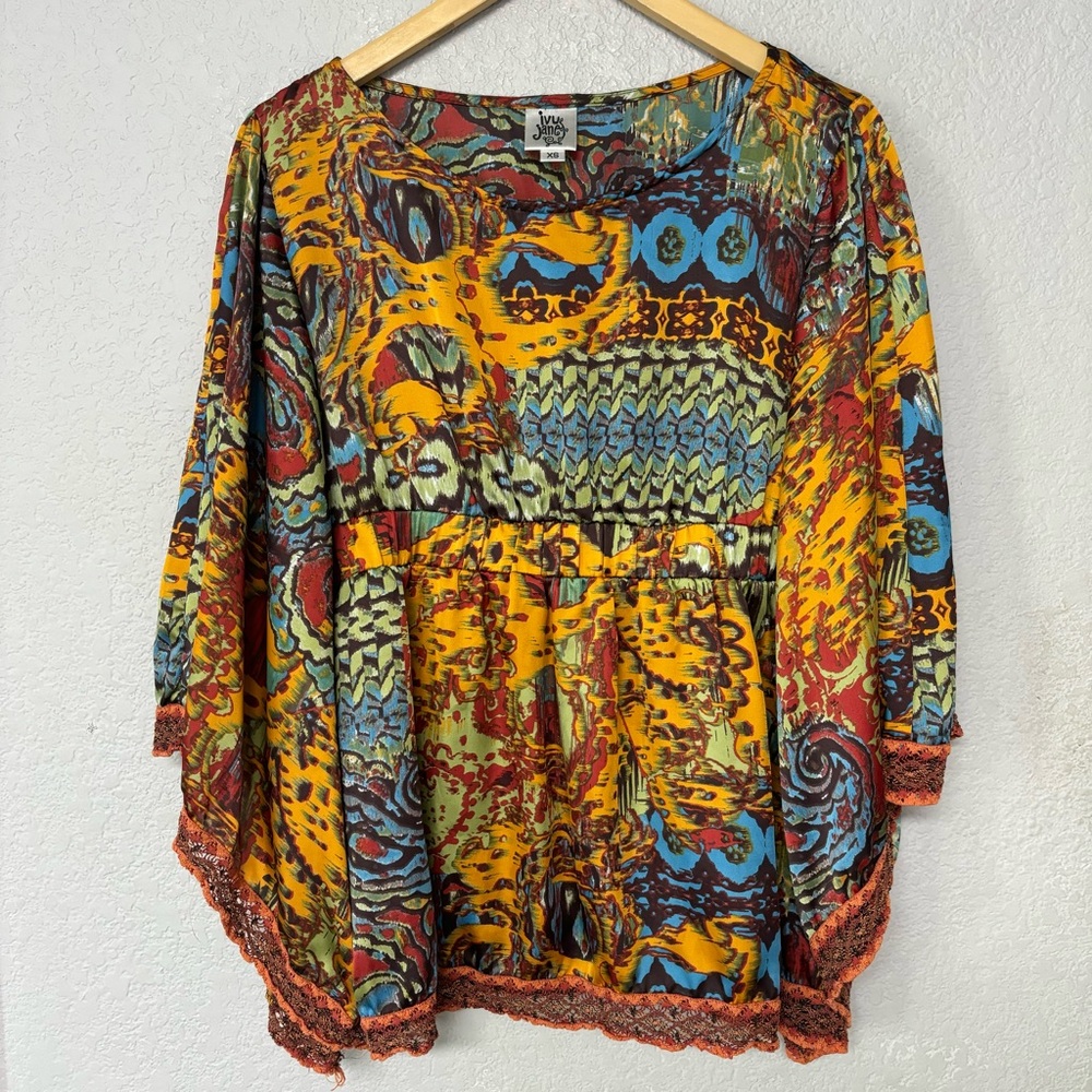 Ivy Jane Kimono Paisley Abstract Colorful Elastic Waist‎ Top Size XS